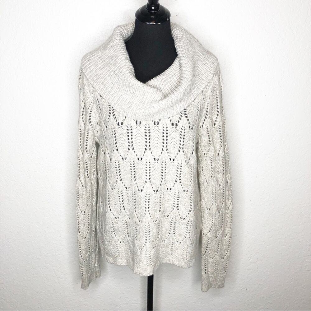 WHBM shimmer biscotti light gray cream cowl neck sweater size Large NWT